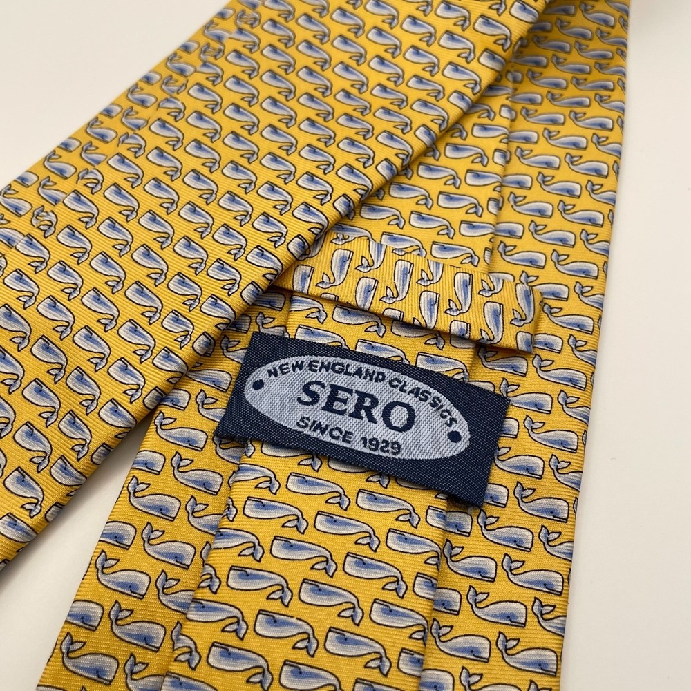SERO New England Classics Yellow Whale Print Silk Necktie Tie